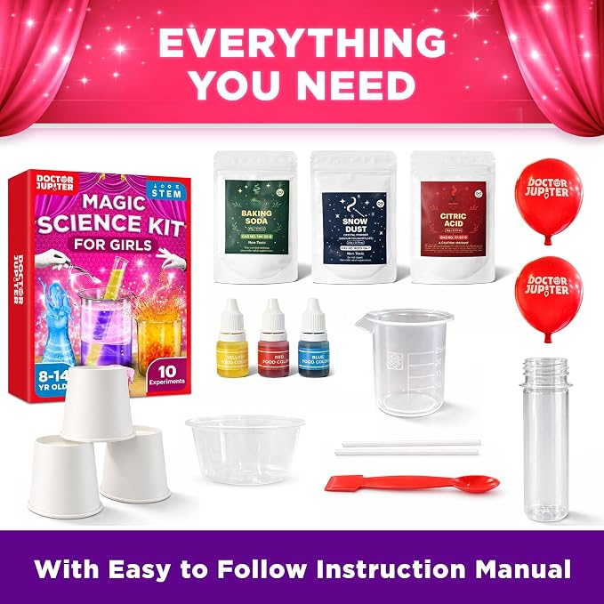 Doctor Jupiter Magic Science Kit, Chemistry Set for Kids Ages 8-10-12-14 | Birthday Gift Ideas for 8+ Boys and Girls | Toy STEM Kit with 10 Science Experiments, Magic Tricks