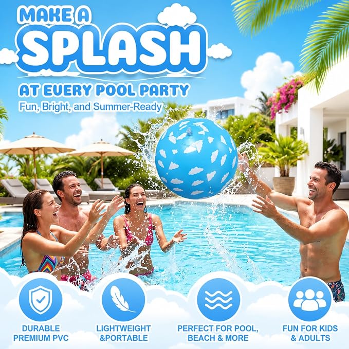 Vinsot 12 Pack Light up Inflatable Beach Ball 7.87" Blue Sky White Clouds LED Beach Balls for Kids, Motion Activated Glow in The Dark Swimming Pool Toys, Birthday Party Favors