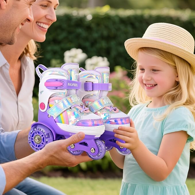 SULIFEEL Rainbow Unicorn 4 Size Adjustable Roller Skates for Girls Boys for Kids Ages 3-5 5-8 6-12 Children Skates Indoor Outdoor