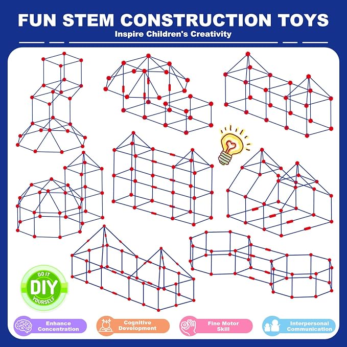 Fort Building Kit for Kids, 140 Pcs STEM Building Toys for Indoor Outdoor, Ultimate Creative Set DIY Castles Tunnels Play Tent, Christmas Birthday Gifts for 4 5 6 7 8 9 10 11 12 Years Old Boys & Girls