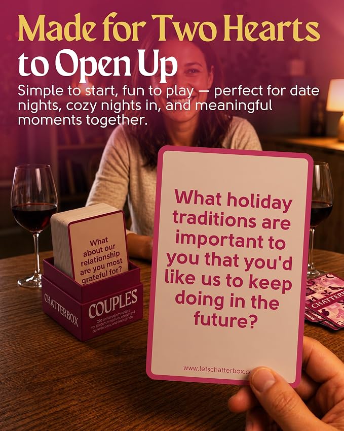 Chatterbox Conversation Cards for Couples, 200 Questions, Perfect for Romantic Date Night, Road Trip, and Anniversary, Fun Gift Idea and Connect with Your Partner on a Deeper Level, 2+ Players