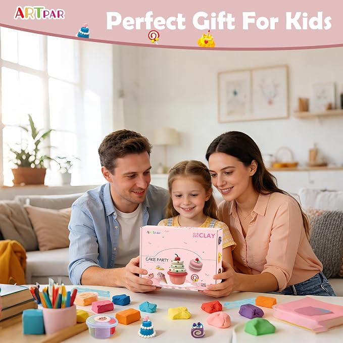 ARTPAR Air Dry Clay Kit,12 Desserts Modeling Magic Clay for Kids Sculpting Set, Ultra-Light & Soft, Safe and Non-Sticky | DIY Art & Crafts Fun Kitchen Toys, Home Party Favors for Boys & Girls