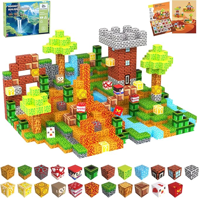 Magnetic Blocks Building Toys for Kids, 48 PCS Magnetic Blocks for Kids Ages 4-8, Magnet Cubes, STEM Sensory Toys for Boys & Girls, Christmas Birthday Gifts for Kid Ages 3+