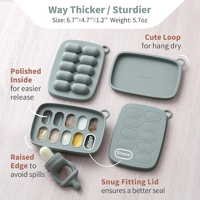 SAMiGO Baby Food Fruit Feeder and Breastmilk Popsicle Mold Set, Silicone Fruit Teether, Food Feeder Pacifier for Teething Relief, Freezer Tray, Baby Feeding Essentials, 4 Months+