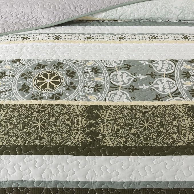 NEWLAKE Quilt Set King Size, Bedspread Sets Brown Beige Stripes, Reversible Quilt Bedding Set Lightweight and Breathable for All Seasons, Soft Quilted Bedspread with 2 Pillow Shams