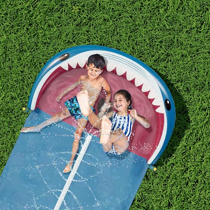 Jasonwell Slip and Water Slide - 20Ft Heavy Duty Lawn Slip Waterslide for Kids Adults with Splash Sprinkler N 2 Bodyboards Backyard Summer Outside Outdoor Water Play Toys (Shark-2Lanes)