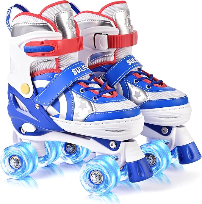 SULIFEEL Rainbow Unicorn 4 Size Adjustable Roller Skates for Girls Boys for Kids Ages 3-5 5-8 6-12 Children Skates Indoor Outdoor