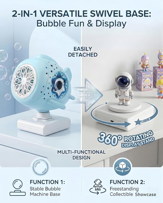 Bubble Machine for Kids, Rechargeable 30000+ Bubbles Maker Blower with 360° Rotating Base & LED Lights, Outdoor Toy for Toddlers Boys Girls Age 3+ for Weddings, Birthday Parties, Garden