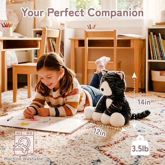 Niuniu Daddy 14" | 3.5 Pound Cat Weighted Stuffed Animals for Kids & Adults, Large Weighted Plush Pillow for Sleeping Calming, Cute Sitting Plush Toy Huggable Gift for Everyday Comfort