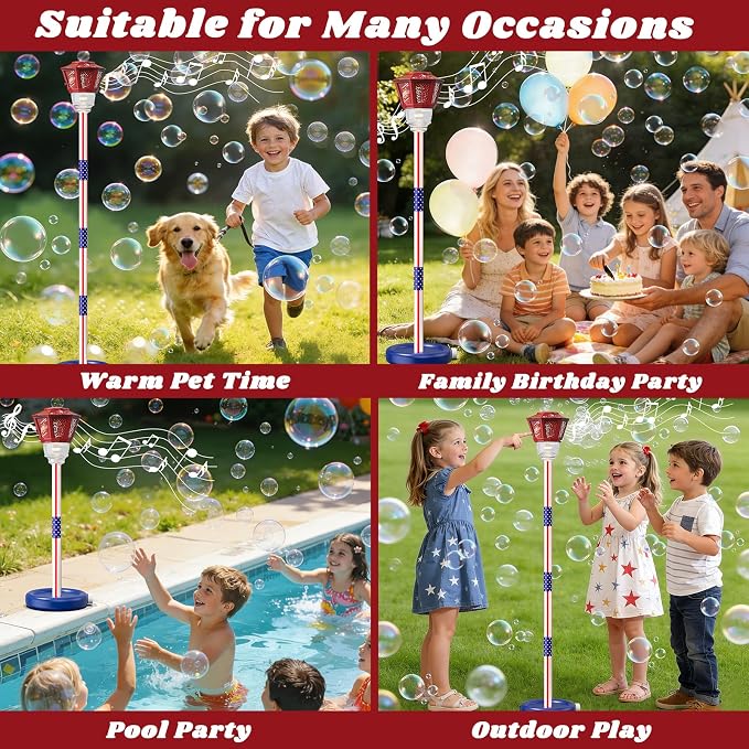 Bubble Machine for Kids Bubble Blower Maker with Lights and Music Automatic Bubble Stand Machine for Parties Birthday Wedding Toddlers Kid Summer Outdoor Toys (Red)
