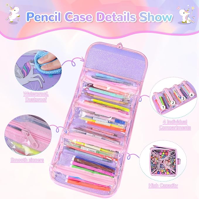 nasominako Washable Scented Markers Set for Kids - Unicorn Coloring Art Supplies Set for Kids Ages 4-8 Birthday Gifts for 4-8 Year Old girls Unicorn Pencil Case 54 PCS