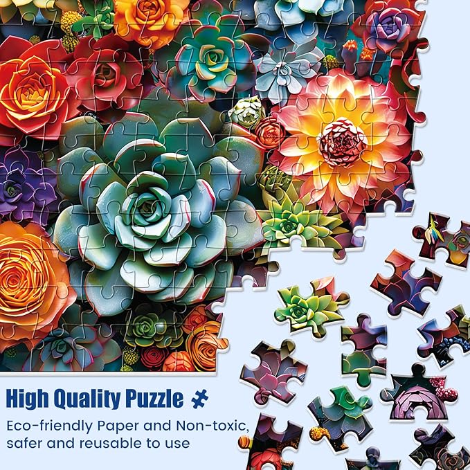 1000 Piece Puzzle for Adults - Colourful Flowers & Succulent Plants Puzzle for Adults Children - Recycled Paper Jigsaw Puzzle 1000 Pieces - Fun and Challenging Family Game Great Gift Idea, 28 * 20 in