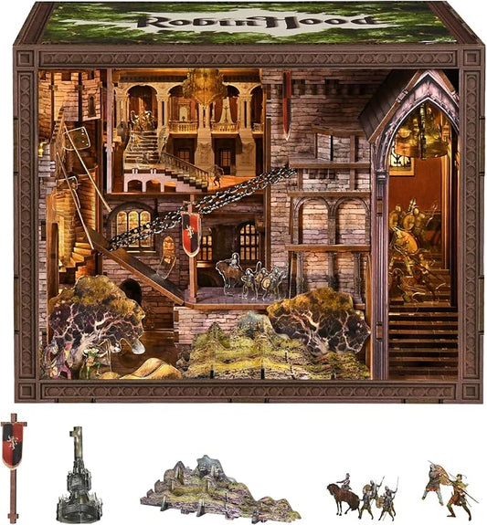 CCCDF Book Nook Kit - DIY Miniature Dollhouse Kit, Dollhouse Booknook Tiny House Bookshelf Decor 3D Wooden Puzzle, Gifts for Family, Friends (Robin Hood - The Castle's Escape)