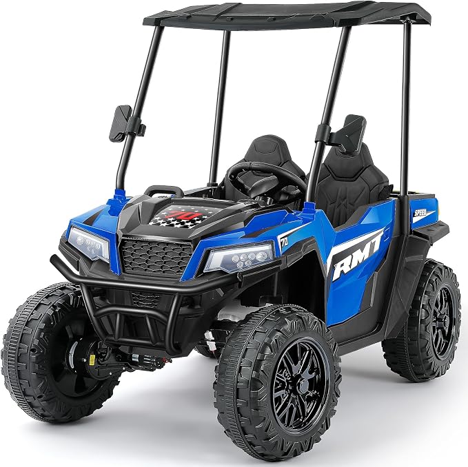ELEMARA 24V Ride on Toy for Big Kids,Ride on Car 2 Seater w/Sun Shade,Dump Bed & Shovel,4.5MPH,4WD Electric Car for Kids,Battery Car w/Remote,Kids Ride on Truck,3 Speeds,LED Lights,Bluetooth, Royal