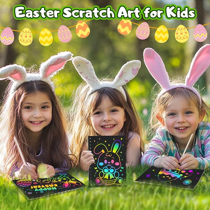 Scratch Paper Art Party Favors for Kids: 4 Pack Rainbow Scratch Notebook, Goodie Bags Stuffers Coloring Books Party Favors for Kids 3-12, Bulk Classroom Birthday Gifts for Student