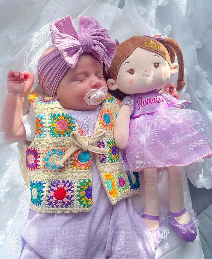 LeyaDoll Soft Baby Doll Toys (16''), My First Baby Rag Doll for 1 Year-Old Girl Birthday Gift, Christmas Plush Toys Gift for Toddler Kids Infants-Daydream-Princess-Coral-Violet