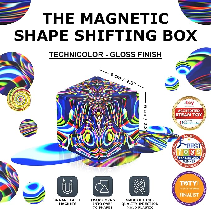 Shashibo Sensory Fidget Toy for Adults & Kids, Stress Relief Fidget Toy for Adults, Teens & Kids, Cool Fidget Toys for Desk, Classroom Must Have, Sensory Shape Shifting Cube, 100+ Possible Shapes