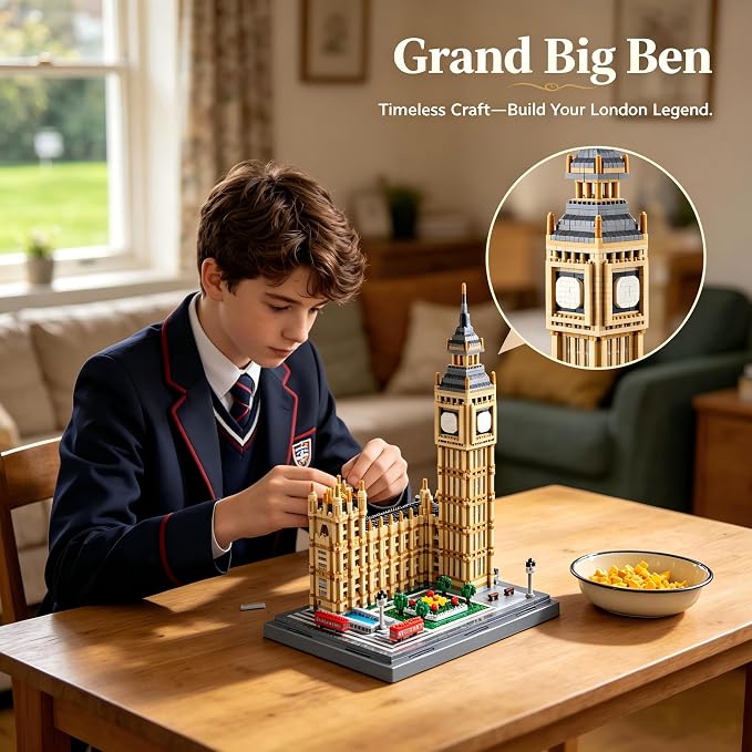 KLMEi Micro Building Blocks Set for Adults, Real Architecture London Elizabeth Tower Big Ben - World Famous Architectural Model Gifts for Teens Ages of 14+(4112 PCS)