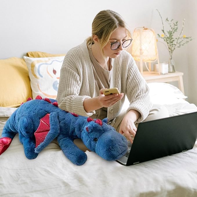 Pterosaur Stuffed Animal with Wings - Cute Soft Dinosaurs Plush Toys Little Flying Dragon Plushies Pillow Doll Christmas Birthday Gifts for Kids Boys Girls (Blue,35.43inch/90cm)