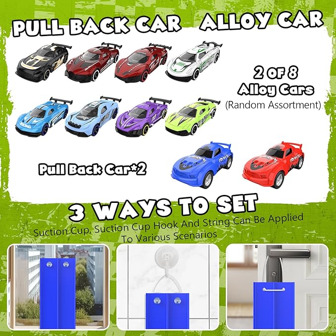Wupuaait Flexible Race Car Track for Kids, 15Ft Race Track Toy with 4 Cars and Suction Cups, Rolls Up Portable Racetrack Compatible with All 1:64 Cars Toys, Birthday Gifts Toys for Boys Girls