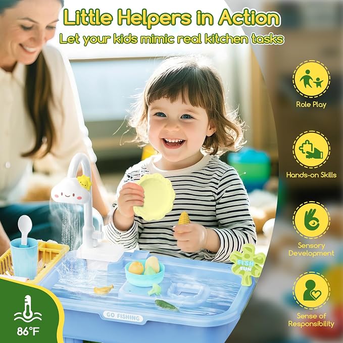 Upgraded Water Table for Toddlers 1-3 with Electric Water Pump, Sand and Water Table for Kids Ages 4-6, Play Sink with Running Water, Summer Water Toy & Sensory Table
