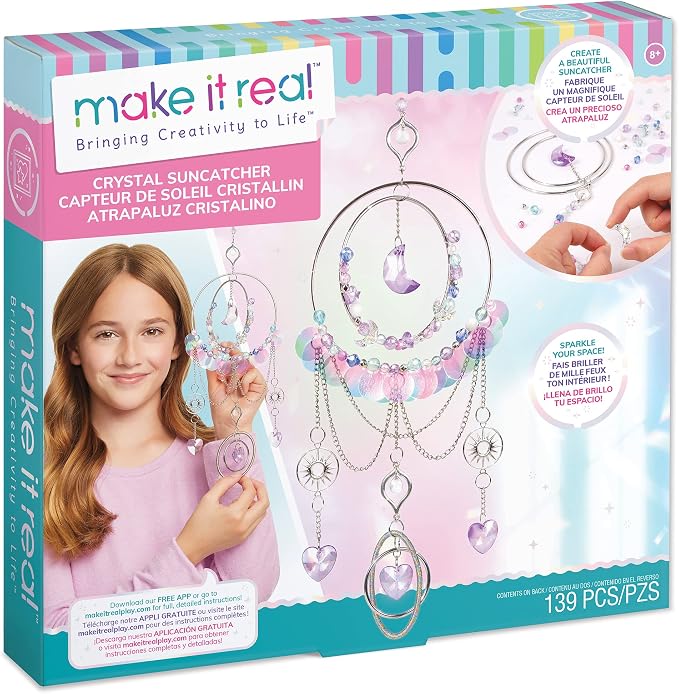 Make It Real: DIY Crystal Suncatcher - Silver, Purple & Soft Hues, Craft Your Own Beautiful Suncatcher, 139 Pieces Included, All-in-1 DIY Kit, Bedroom Décor, Tweens & Girls, Arts & Crafts, Ages 8+