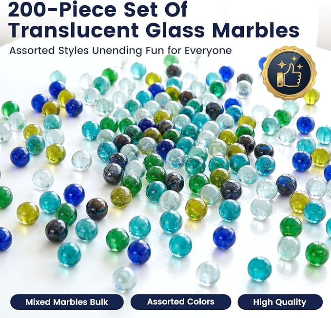 POPLAY 200PCS Marbles Bulk with Whistle, for Marbles Run and Racing Games