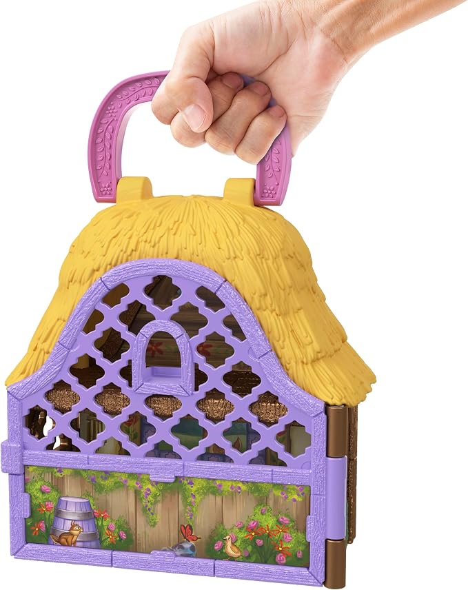 Mattel Disney Wish Micro Figure & Doll House Playset, Star & Valentino of Rosas Portable Set with Valentino the Goat & Star Figures & 10 Accessories, Travel Toy