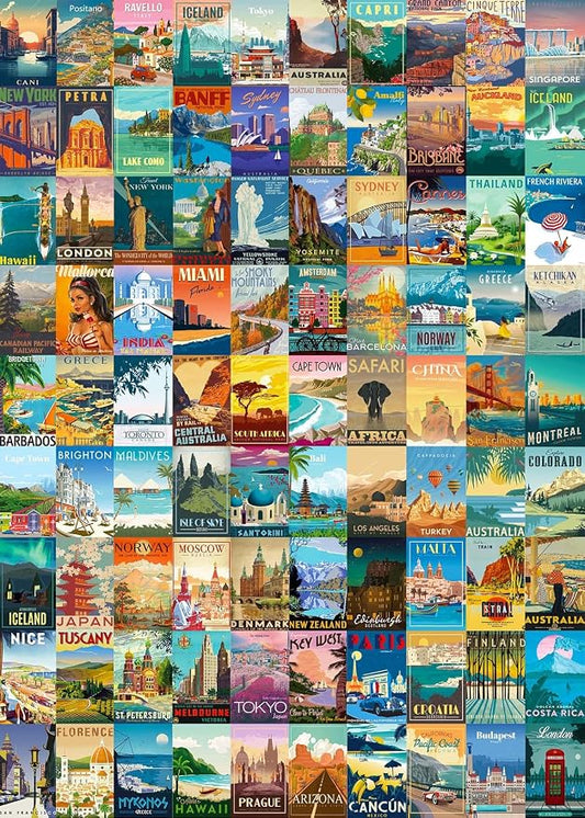 Puzzles for Adults 1000 Pieces Vintage World Travel, Jigsaw Puzzles Landscape Poster Puzzle Landmarks, 1000 Piece Scenic Jigsaw Puzzles for Adults 90 Scenics World Scenery