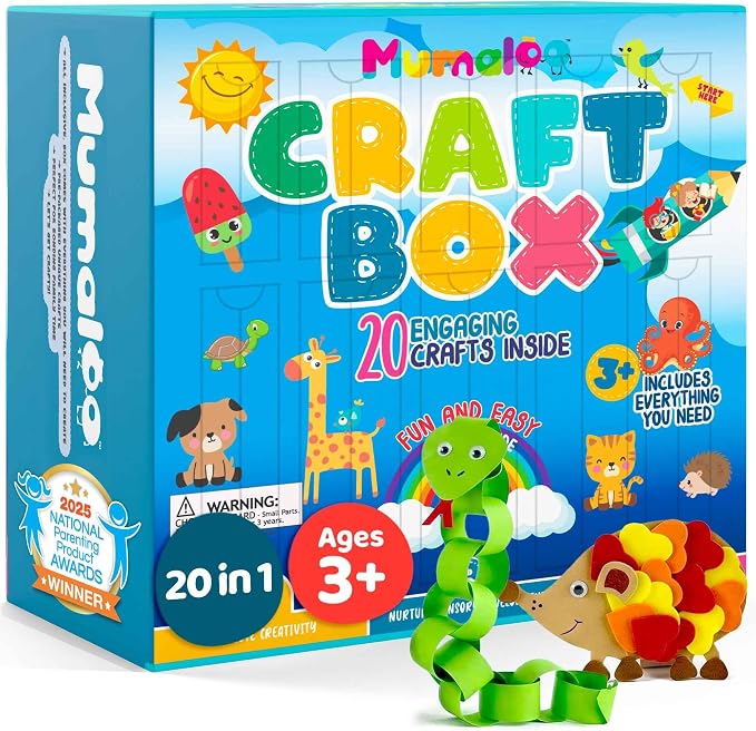 Craft Box for Kids - 20 Creative Arts and Crafts for Kids Ages 4- 8, Fun, No Mess Educational Preschool & Homeschool Art Projects & Supplies Kit, Toddler Activities, 3 4 5 6 7 8 Year Old Girls & Boys