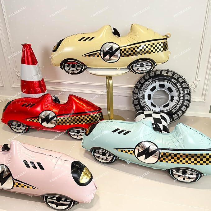 Race Car Tire Foil Balloon Standing Red Blue Traffic Race Balloon 2PCS | For Traffic Jam Race Race Themed Birthday Baby Shower Party Decorations Supplies