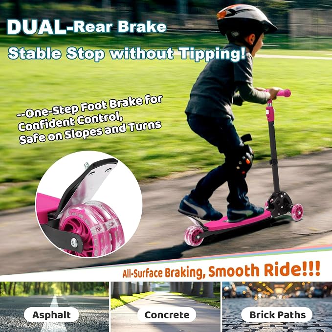 Kids Kick Scooter, Kick Scooter for Kids 2-7 Age, Light up 3 Wheels Kick Scooter, Heavy Duty Folding Lean-to-Steer Scooters with 3 Adjustable Handlebar for Boys Girls Blue