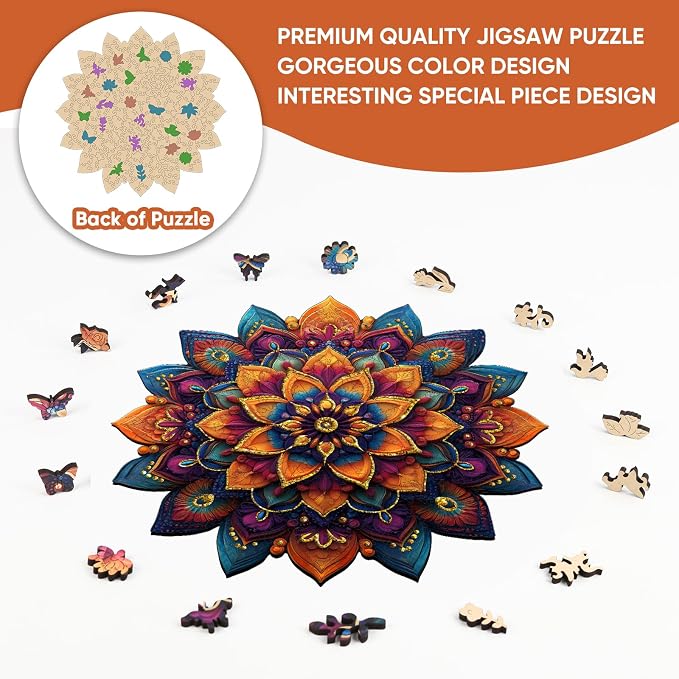 Mys Aurora Purple Mandala Puzzles for Adults 500 Pieces, Colorful Flower Jigsaw Puzzles, Unique Shaped Round Wooden Puzzles for Adults and Kids, Birthday Gift and Family Game, 16.4 x 16.4 Inches