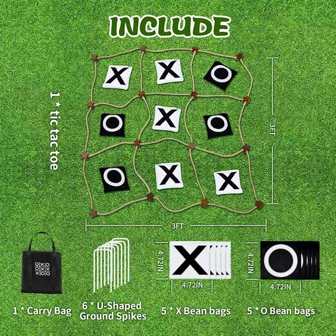 Nattork Outdoor Giant Tic Tac Toe Game for Kids Adult Family, Large Outside Lawn Yard Backyard Carnival Field Day Game, Birthday Party Family Reunion Games Playground