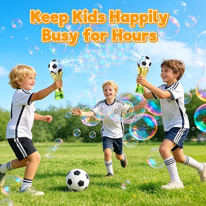 FUNBZO Bubble Machine for Kids - Soccer Trophy Bubble Wand with 2 Solution Refill, Automatic Bubble Blower, Bubbles Maker Blaster Outdoor Toys, 2026 Merchandise Birthday Gift for Boys Girls 3+