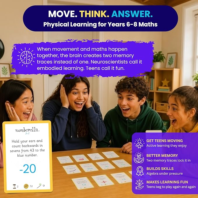 Numberella Deluxe Math Card Game – Level 3 | Ages 13–15, Grades 8–10 | Algebra, Geometry & Statistics | Middle School Math Game | Award-Winning STEM | 432 Questions, 6 Card Types | 2–5 Players