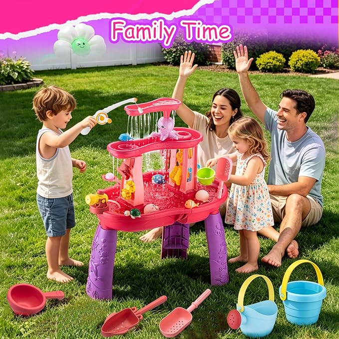 VROGTIK Water Table for Toddlers 3-5, Kids Sand Water Table with Fishing Game Set, Sensory Play Table Toys for Outdoor Pool Beach Backyard Summer Birthday Gift for Girls Outside Toys for Toddler