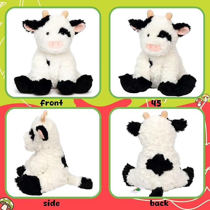 Hopearl Adorable Plush Cow Toy Floppy Kawaii Dairy Cattle Soft Stuffed Animal Cute Birthday Holiday Gift for Boys Girls Kids Toddlers, 9''