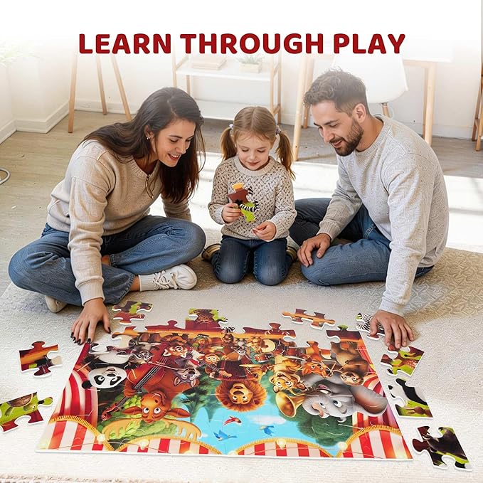 BenBen Floor Puzzles for Kids Ages 3-5, 48 Piece 2 x 3 feet Forest Animals Puzzles for Kids Ages 4-6, Large Pieces Jumbo Jigsaw Puzzles for Toddlers, Gift for Boys Girls