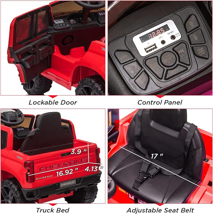 Kids Ride on Car with Remote Control, 12V Powered Wheels Licensed Chevrolet Silverado GMC Ride On Toddler Electric Vehicles for 3-8 Years, MP3,FM, Spring Suspension, LED Light,Red