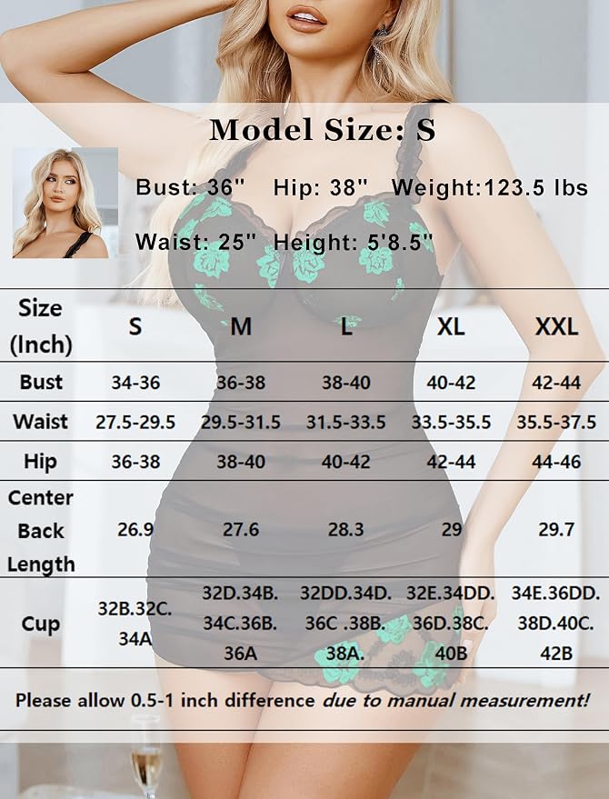 Avidlove Lingerie for Women Mesh Babydoll Lingeries Lace Chemise Floral Sleepwear Dress Sheer Exotic Boudoir Outfit S-XXL