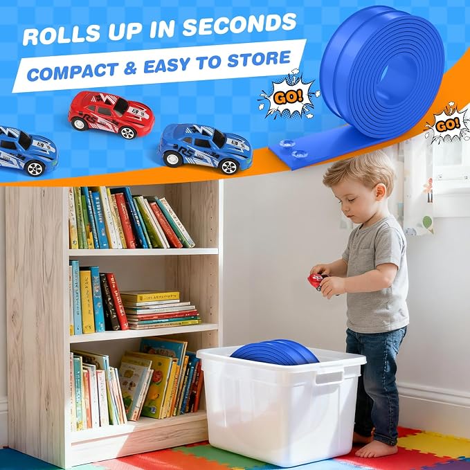 TAEMVV 15 Ft Dual Flexible Race Track for Kids, DIY Ramps Car Track Set Compatible with Hot Wheels 1/64 Diecast Cars, Reinforced Suction Cup for Boys Girls 3+, Solid Blue