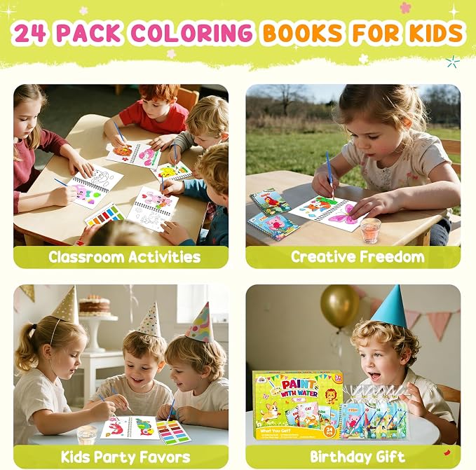 ZMLM 24 Water Coloring Books for Kids Party Favors - Bulk Mini Coloring Books for Kids Ages 4-8,Small Birthday Goodie Bag Stuffers School Teacher Return Gift Art Crafts Classroom Prizes (Pet)