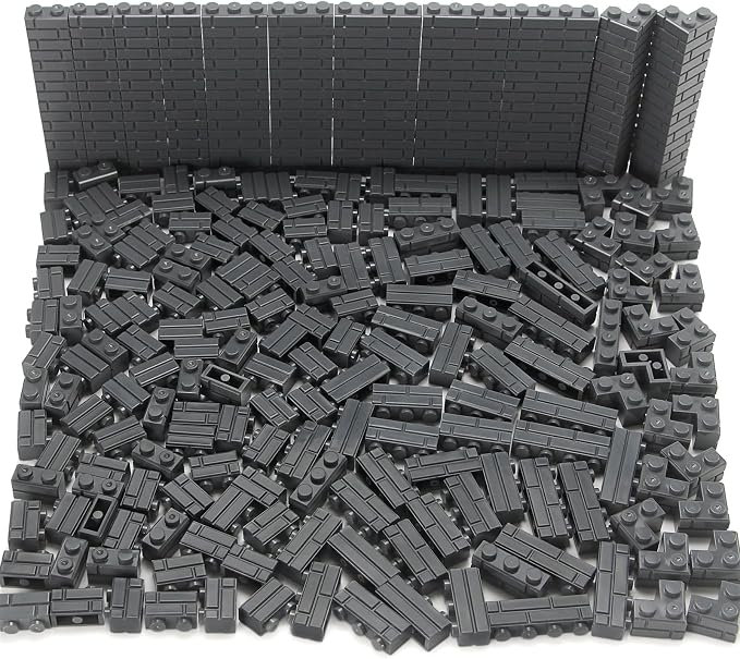Masonry Bricks Set - Compatible with Major Brands Building Blocks, 260 Pieces Bulk 1x2 1x3 1x4 and Corner Bricks for DIY Wall House Construction (Dark Gray)