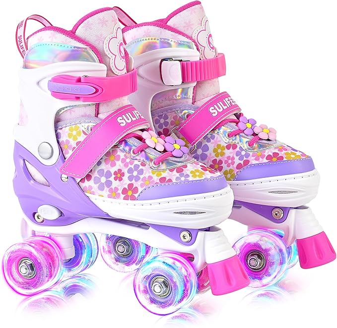 SULIFEEL Rainbow Unicorn 4 Size Adjustable Roller Skates for Girls Boys for Kids Ages 3-5 5-8 6-12 Children Skates Indoor Outdoor
