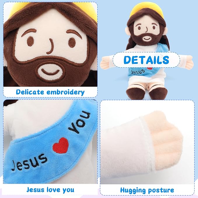 Yelakey Jesus Plush,Jesus Love You Stuffed Doll,Christian Baptism Gifts Plushie Toy for Baby Girls & Kids Christmas Easter Decoration 13"