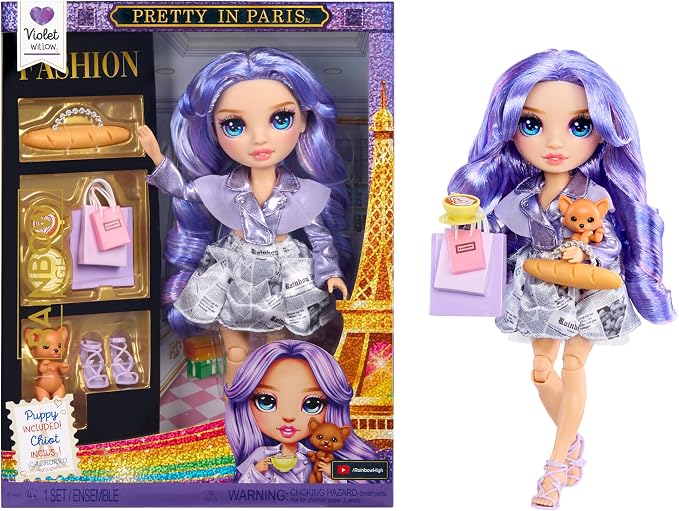 Rainbow High Pretty in Paris Fashion - Violet Willow (Purple), Rainbow 11" Fashion Doll with Outfit, Stylish Handbag, Girls Toy Gift for Kids Ages 4-12 Years