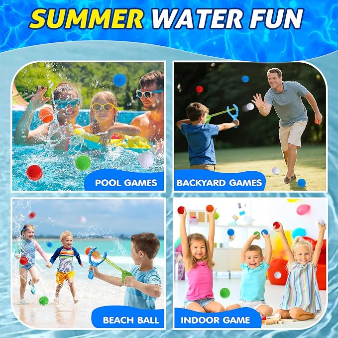 Reusable Water Balloons Set for Kids, Slingshot with 10 Soft Balls, Outdoor Indoor Toys for Backyard Pool Beach Summer Water Fight Play Games for Boys Girls Adult