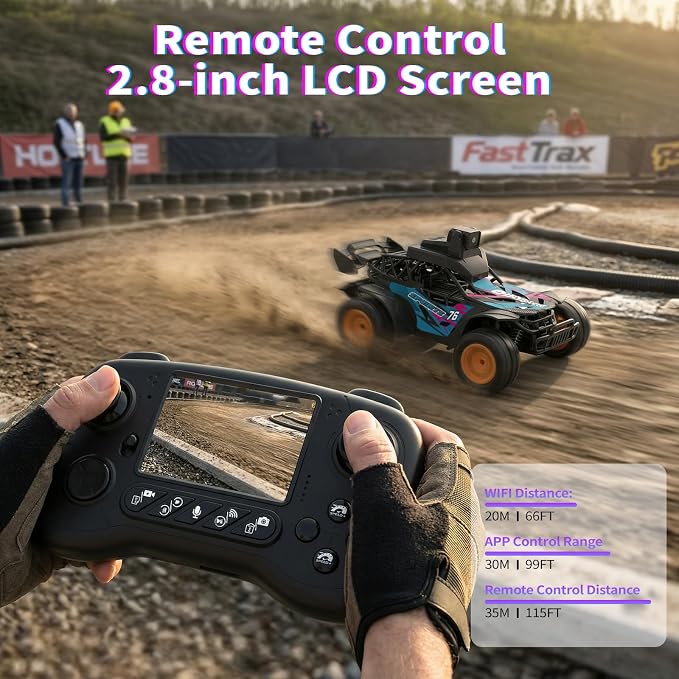 RC Car with Camera, 2.4GHz Remote Control Truck with 2.8”LCD Screen & 60° Adjustable Camera, Live Video, APP/Radio Dual Control, 2 Speeds, Rechargeable Off-Road RC Cars, Gift for Adults and Kids