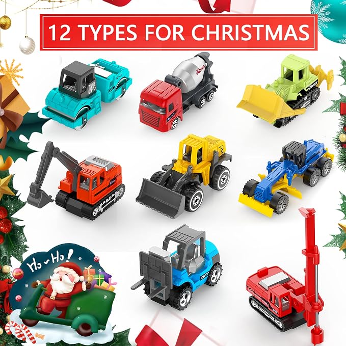 Staroud 17 Metal Construction Vehicles Toys, Small Excavator Wheels Cars Mini Construction Trucks Toys for Boys Kids Toddlers Cake Decorations Party Favors
